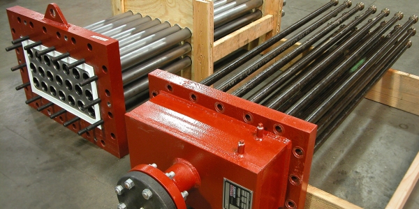 Tantalum Bayonet Heat Exchanger Horizontal showing Carbon Steel